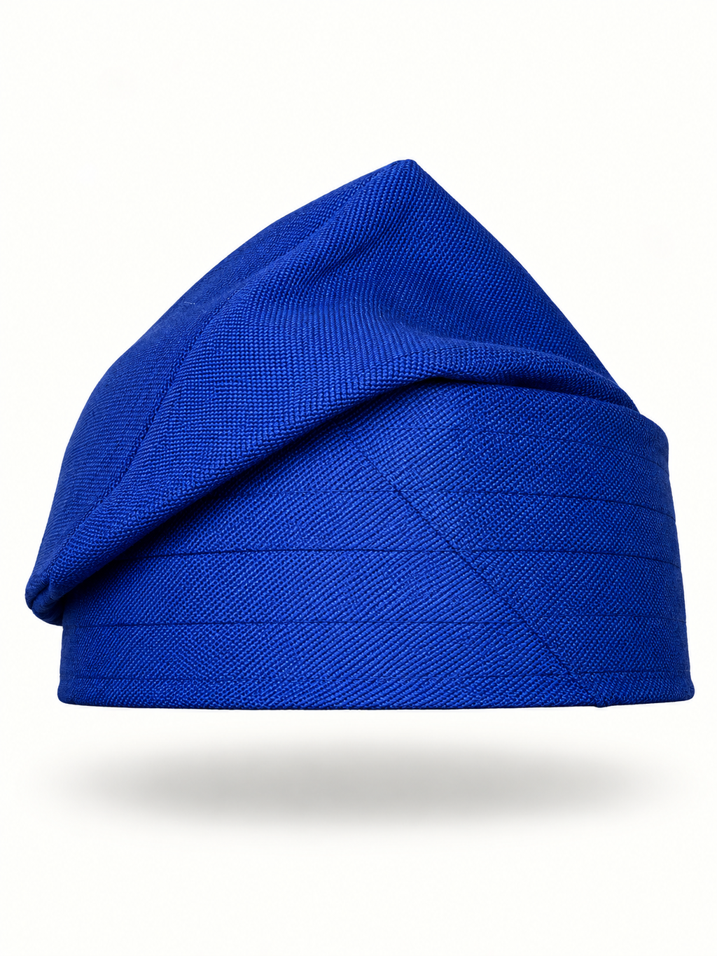 Blue handmade Yoruba Fìlà cap on display