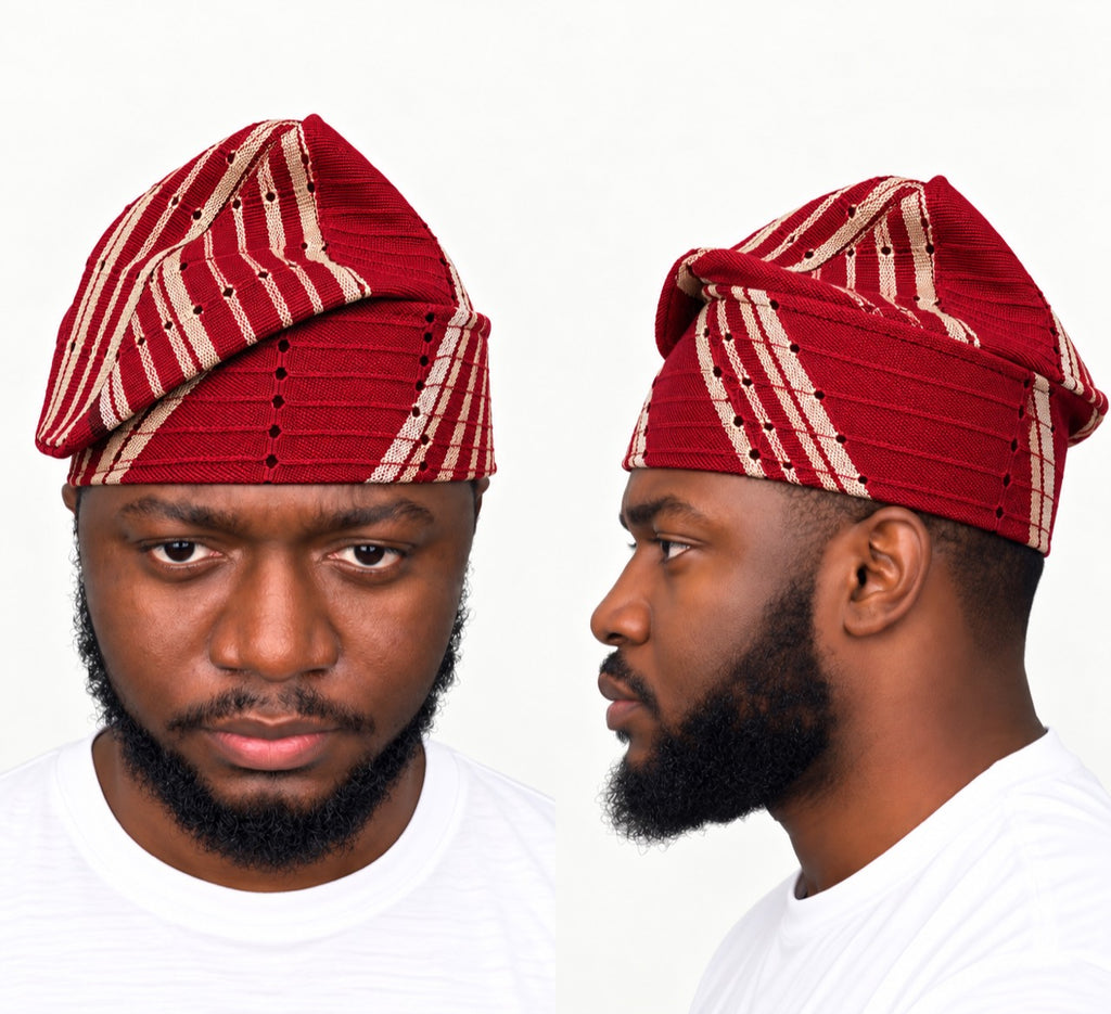 Red Handmade Yoruba Fìlà Cap — NF-Red 127