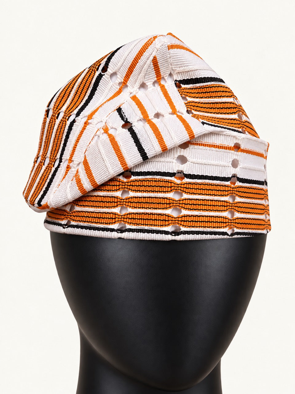 Orange & White Handmade Yoruba Fìlà Cap — NF-Orange 123