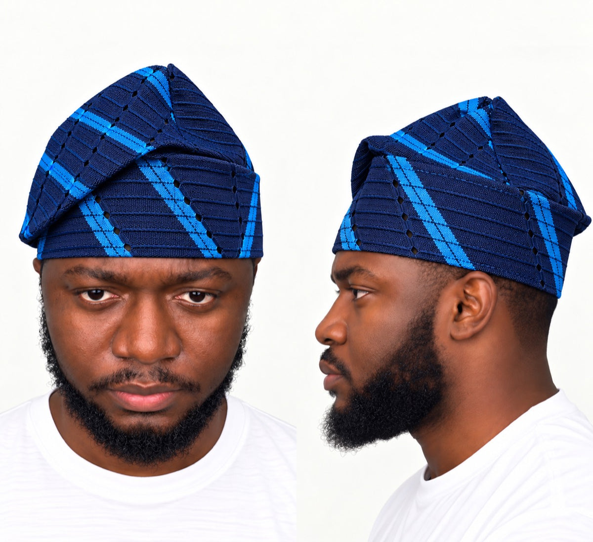 Blue Handmade Yoruba Fìlà Cap — NF-Blue 128