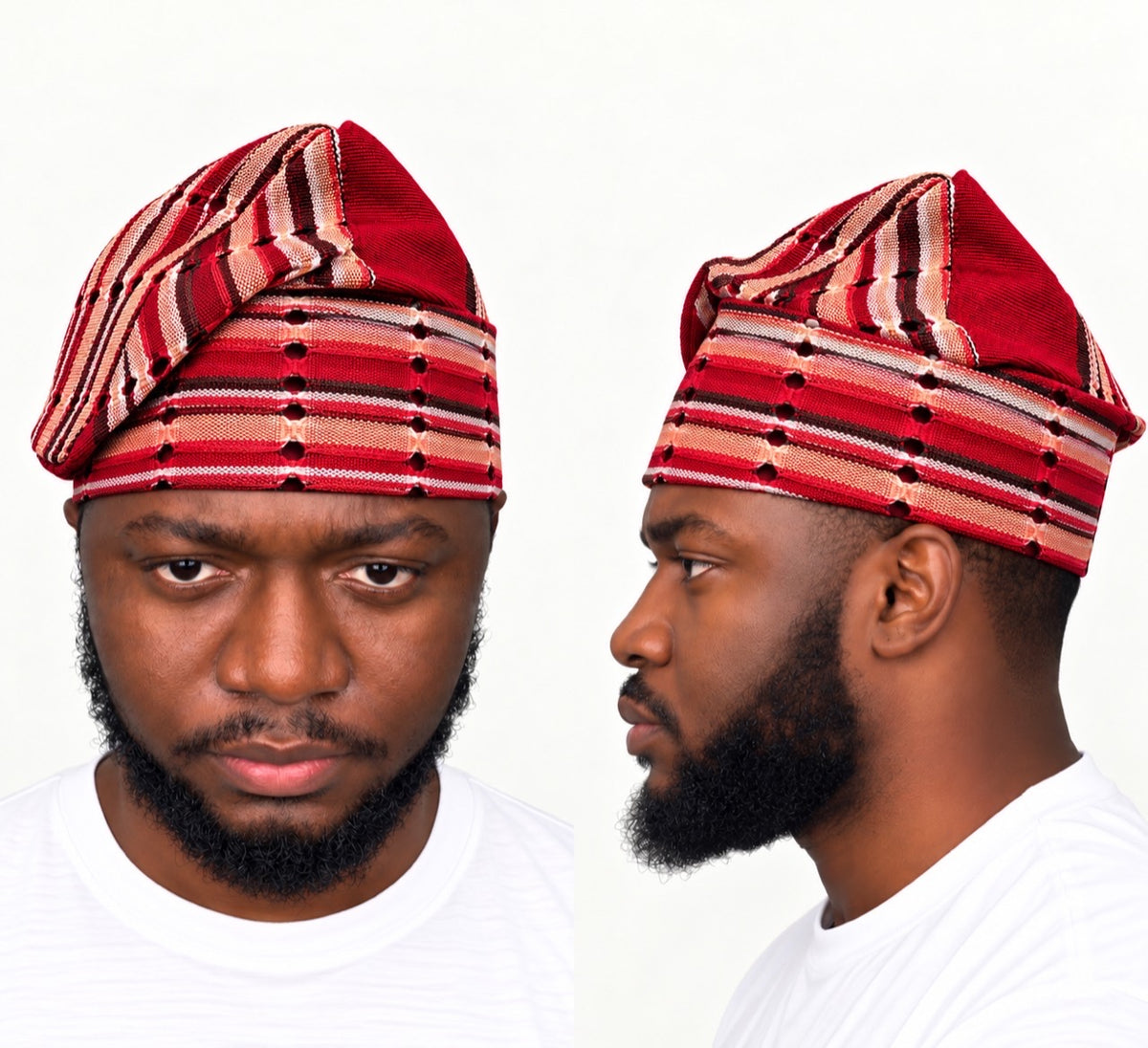 Red Handmade Yoruba Fìlà Cap — NF-Red 118