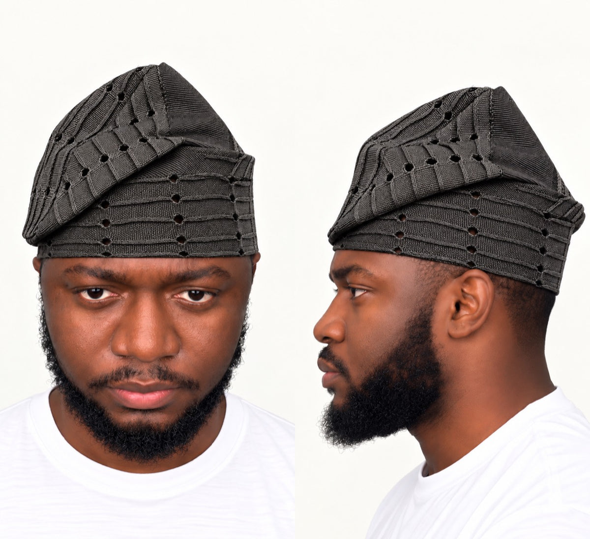 Black Handmade Yoruba Fìlà Cap — NF-Black 121