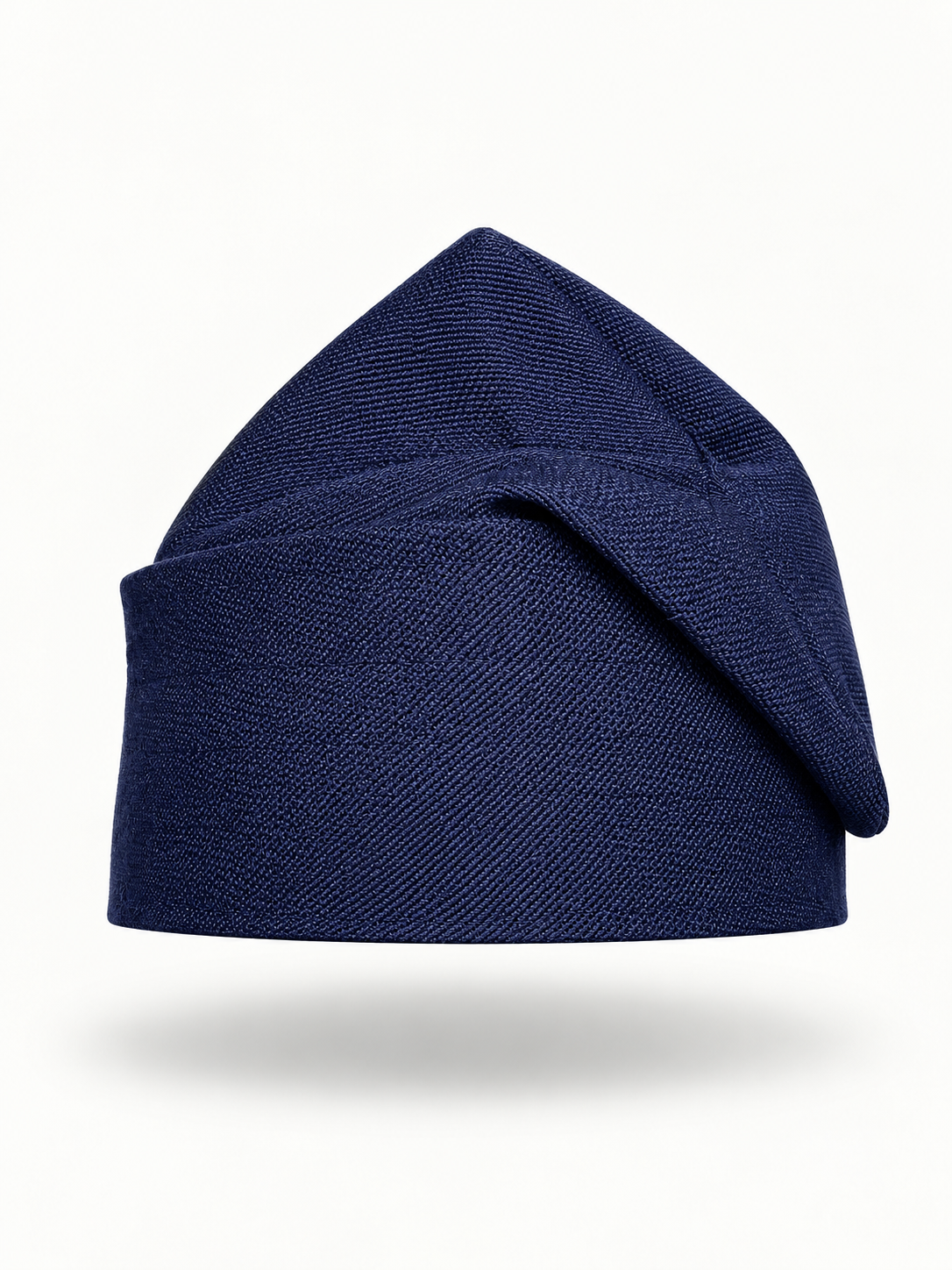 Navy Blue handmade Yoruba Fìlà cap on display