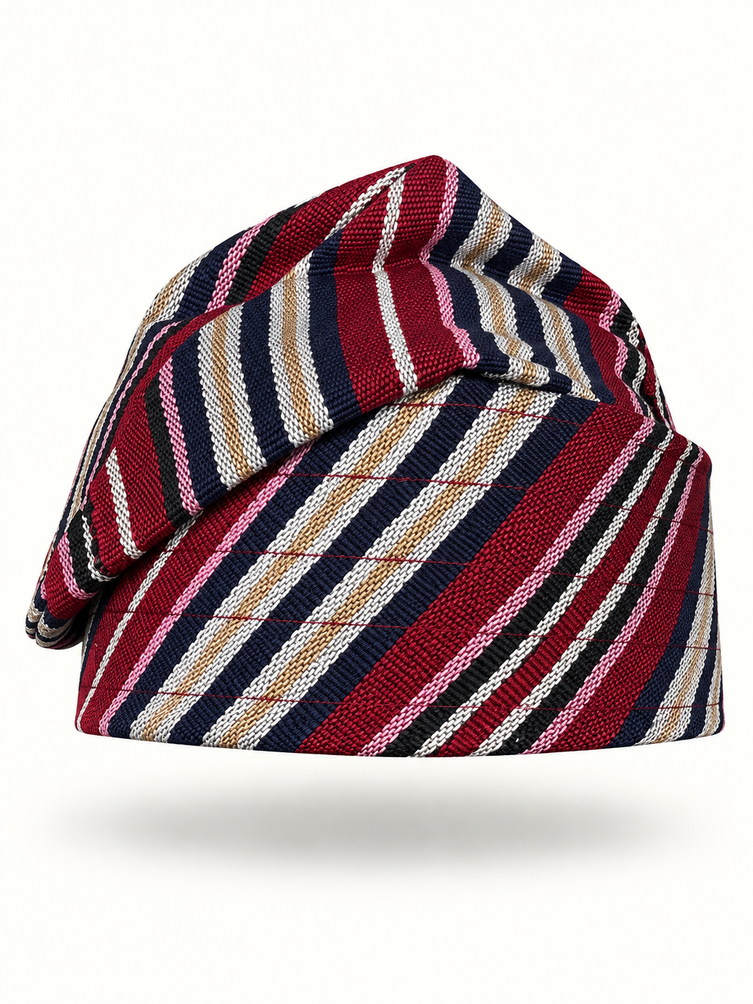 Multicoloured handmade Yoruba Fìlà cap on display